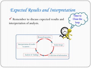Expected Results and Interpretation
 Remember to discuss expected results and
interpretation of analysis.
 