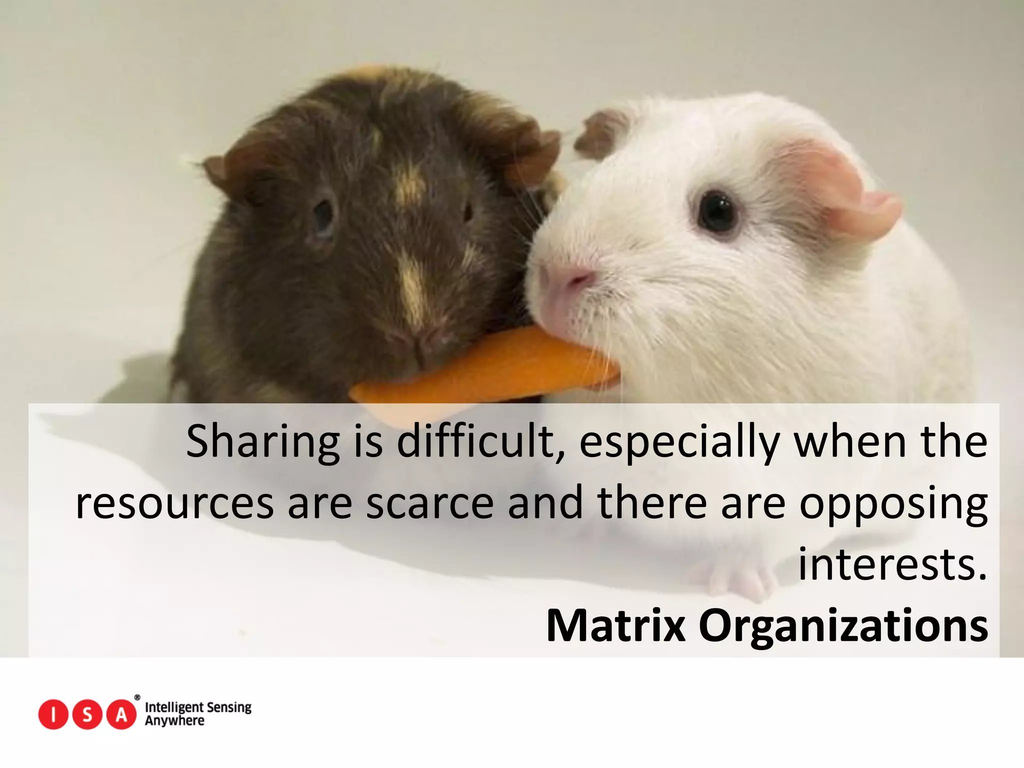 48
Sharing is difficult, especially when the
resources are scarce and there are opposing
interests.
Matrix Organizations
 
