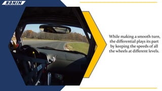 While making a smooth turn,
the differential plays its part
by keeping the speeds of all
the wheels at different levels.
 