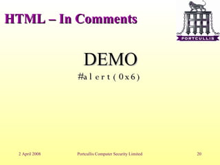 HTML – In Comments DEMO #alert(0x6)‏ 