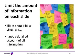 Why am I writing this?Presentation is a VISUAL mediumnot a reading exercise30How to develop and deliver presentation