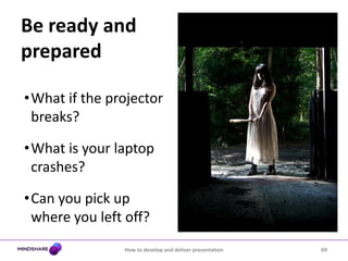 Make and hold eye contact with everyone individually60How to develop and deliver presentation