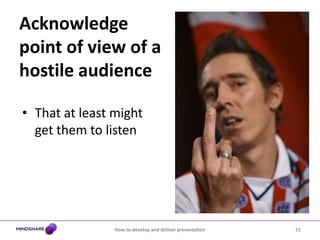 Read the audience,keep a good pace62How to develop and deliver presentation