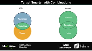 #SEJThinktank
@liquidjoel
Target Smarter with Combinations
Wider Narrower
Audiences
Topics
 