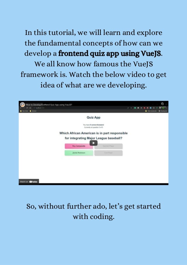 How to develop frontend quiz app using vue js | PDF