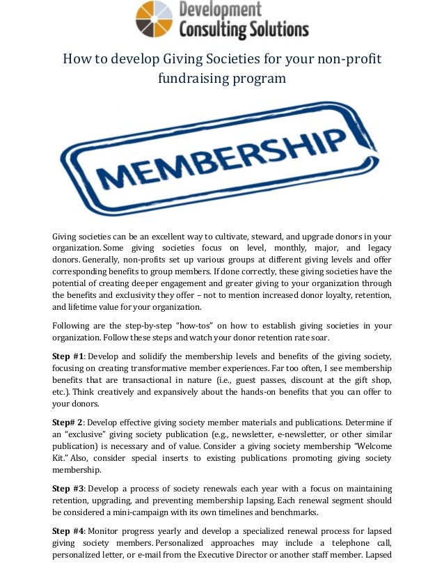 How To Develop Giving Societies For Your Non Profit Fundraising Progr