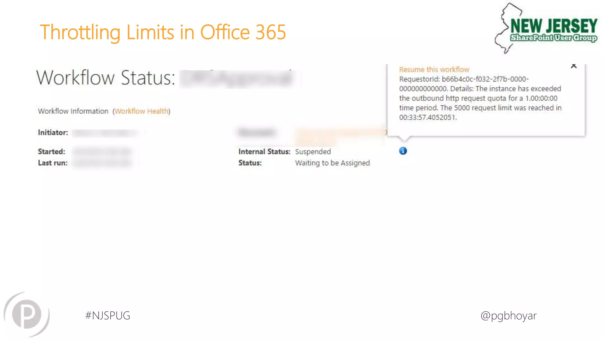 #NJSPUG @pgbhoyar
Throttling Limits in Office 365
 