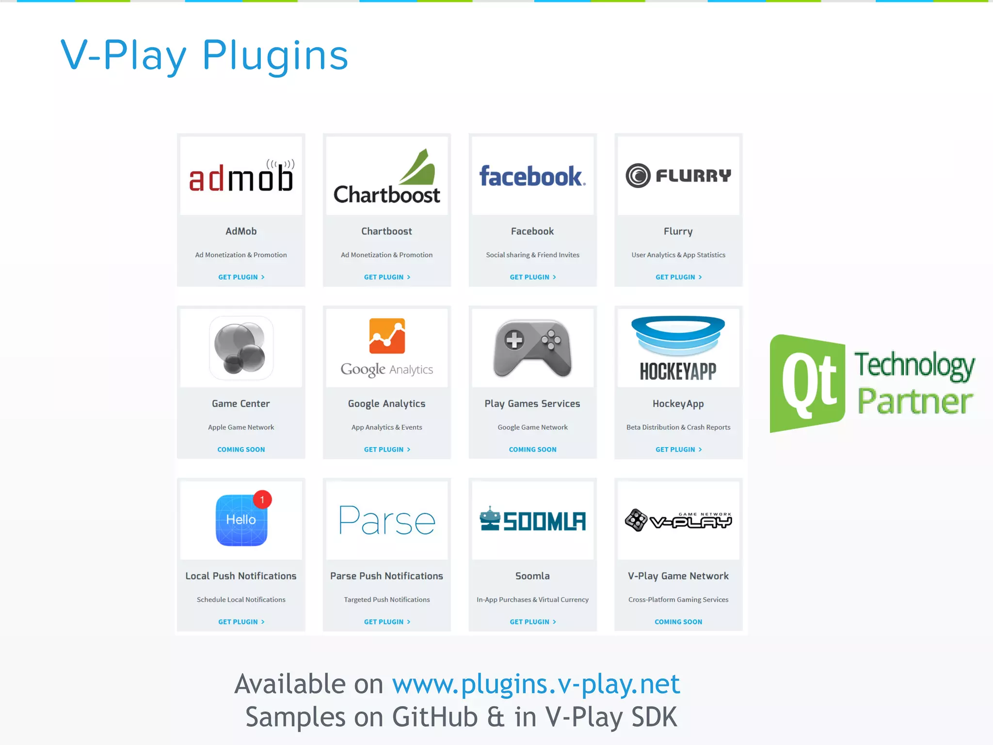 V-Play Plugins
Available on www.plugins.v-play.net
Samples on GitHub & in V-Play SDK
 
