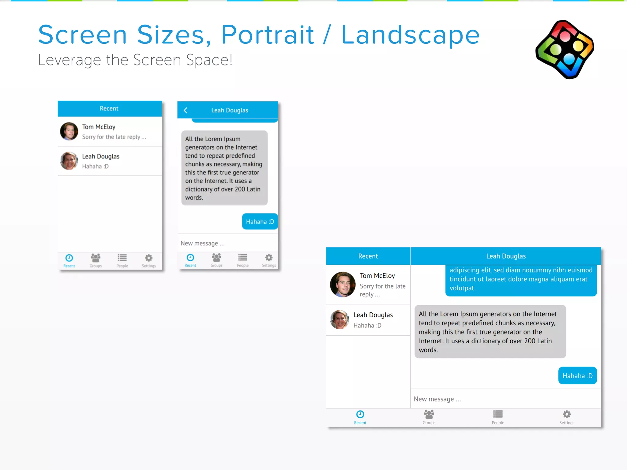 Screen Sizes, Portrait / Landscape
 