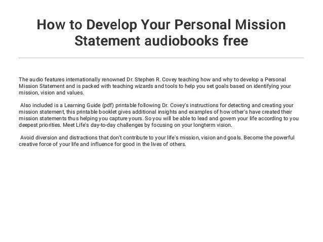 how to develop your personal mission statement audiobooks covey mission statement