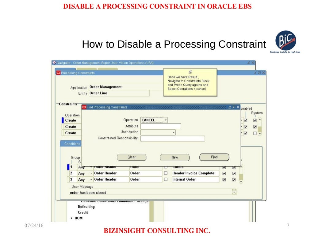 How to disable Processing Constraints in Oracle Order Management