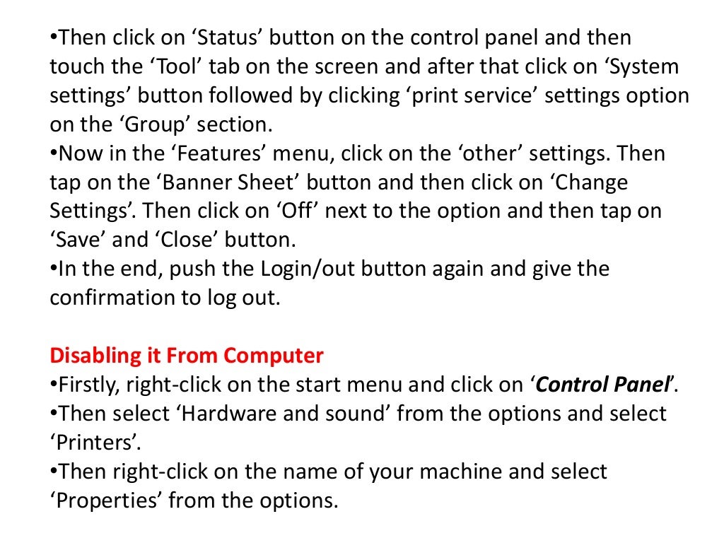 How to disable the banner page on xerox work centre printer