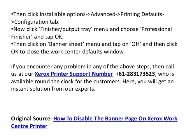 How to disable the banner page on xerox work centre printer