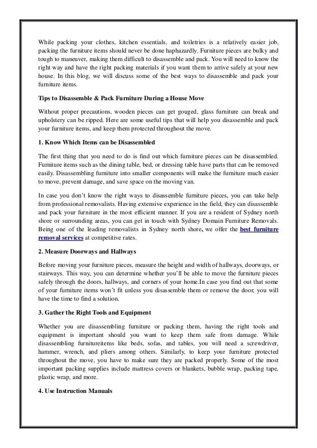 How to Disassemble & Pack Furniture During a House Move