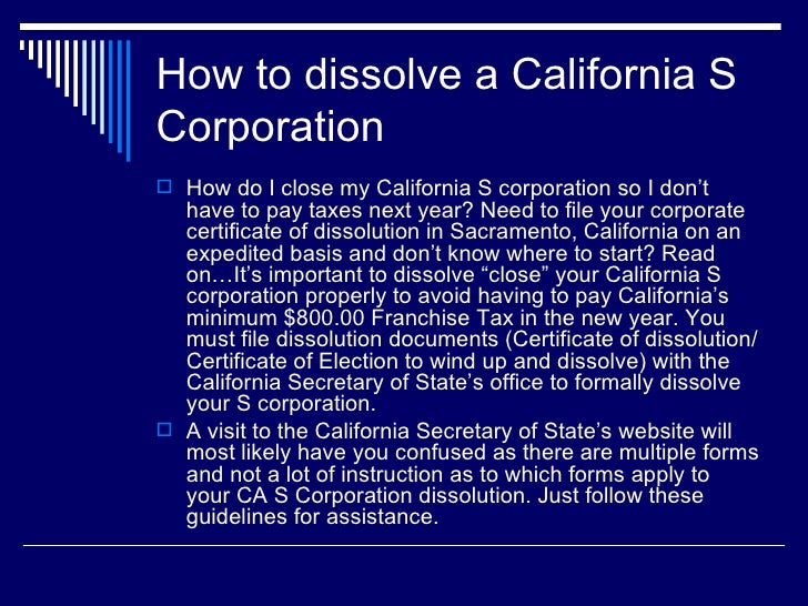 How To Dissolve A California S Corporation