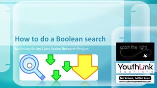No Knives Better Lives Action Research Project
How to do a Boolean search
 