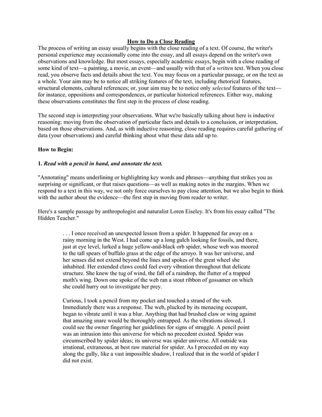 How to do a close reading pdf