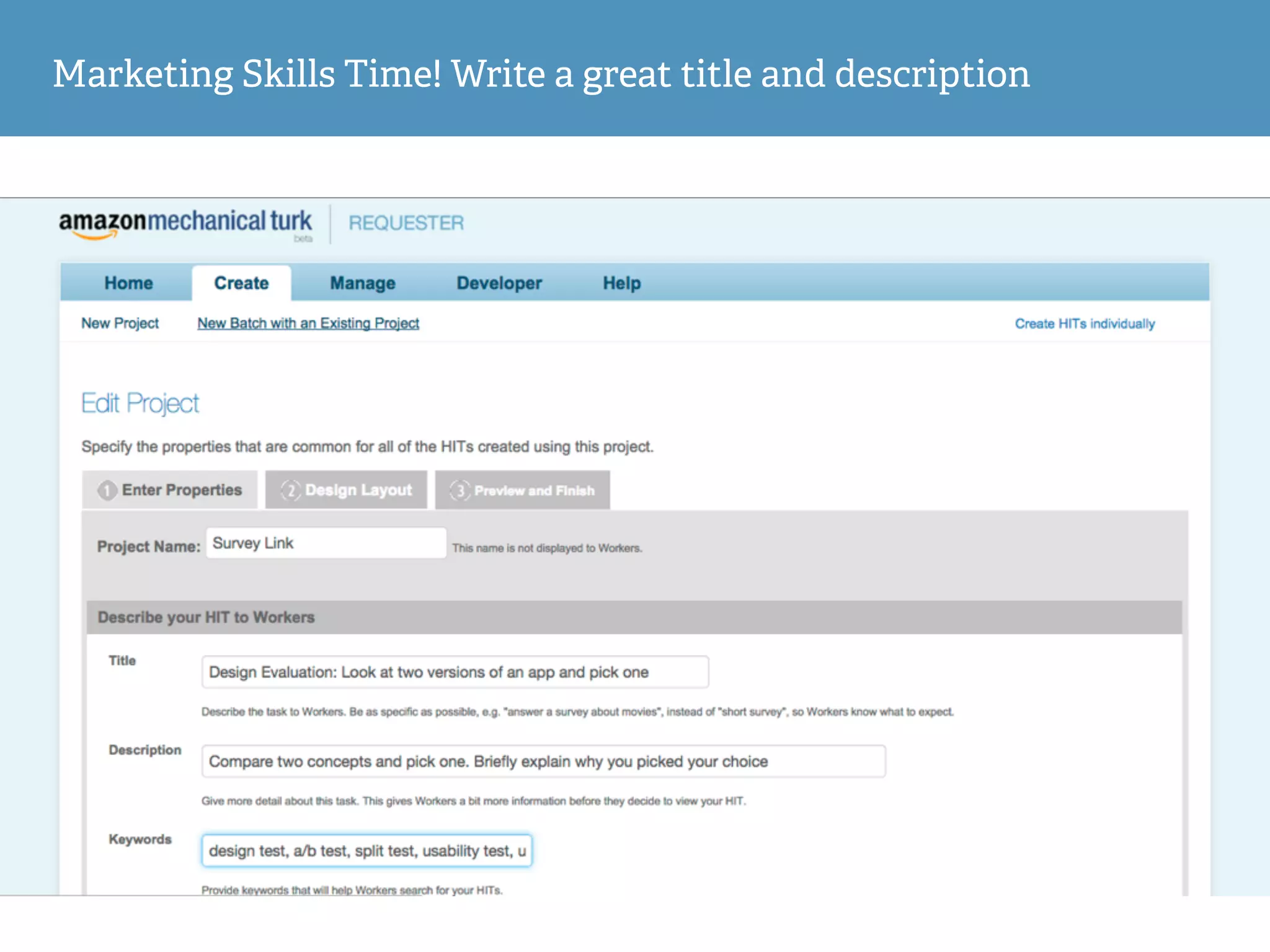 Marketing Skills Time! Write a great title and description
 