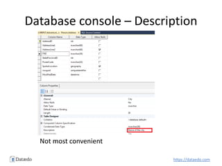 Database console – Description
Not most convenient
https://dataedo.com
 