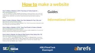 How to make a website
#SEJThinkTank
@samsgoh
Guides
Informational intent
 