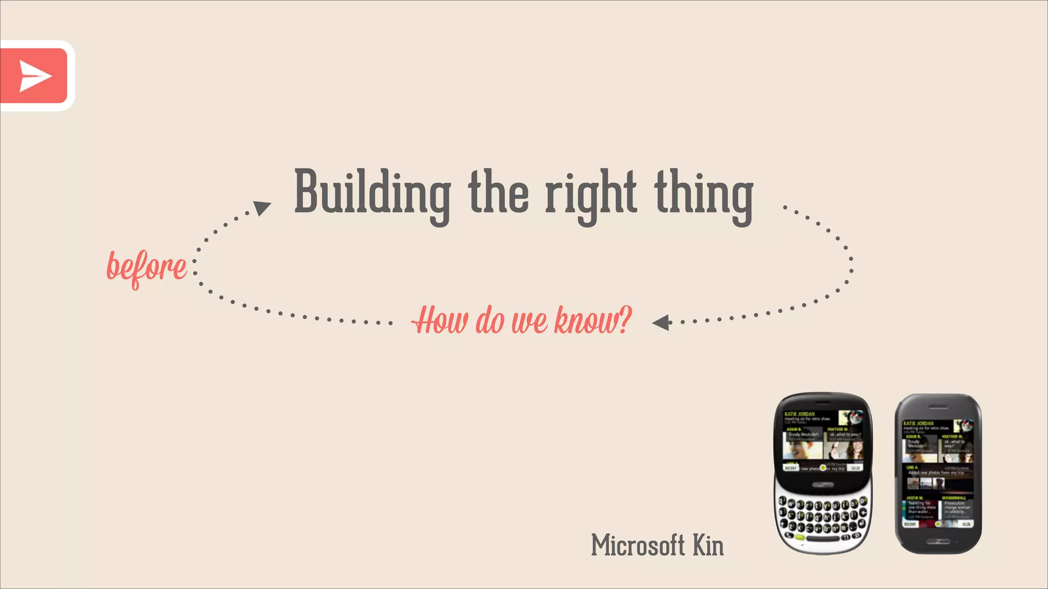Building the right thing
before
How do we know?

Microsoft Kin

 