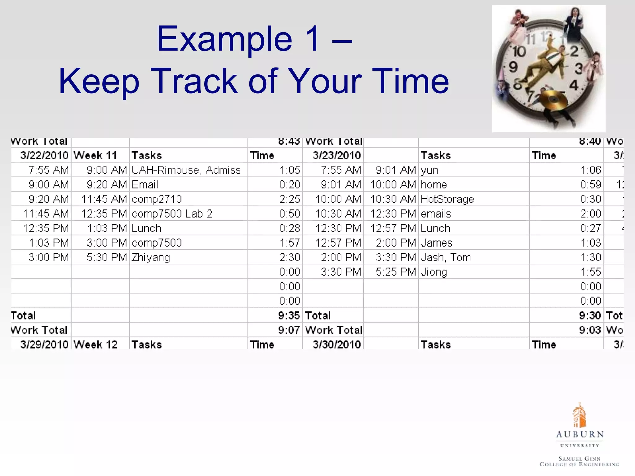 Example 1 –
Keep Track of Your Time
 
