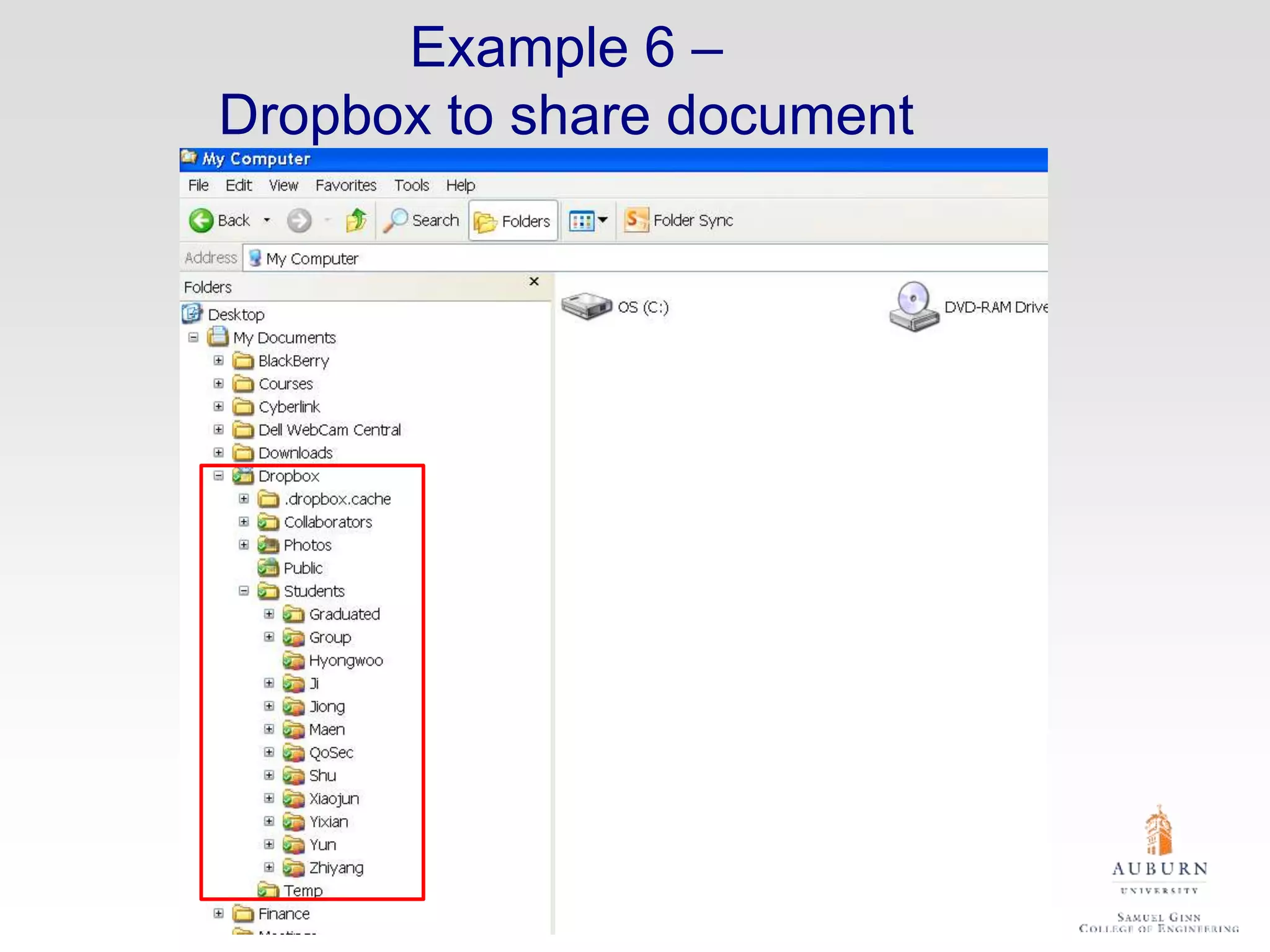 Example 6 –
Dropbox to share document
 