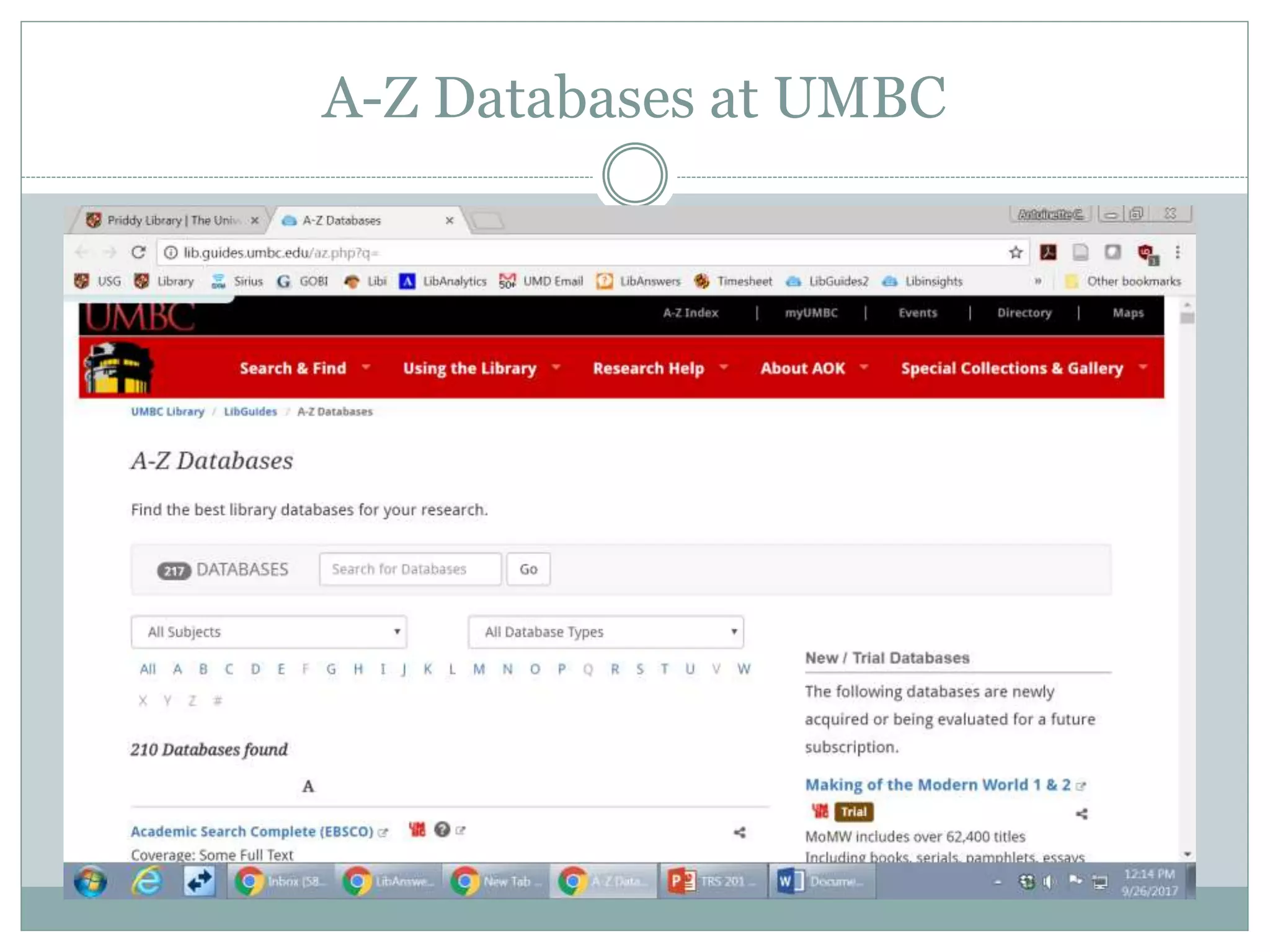 A-Z Databases at UMBC
 