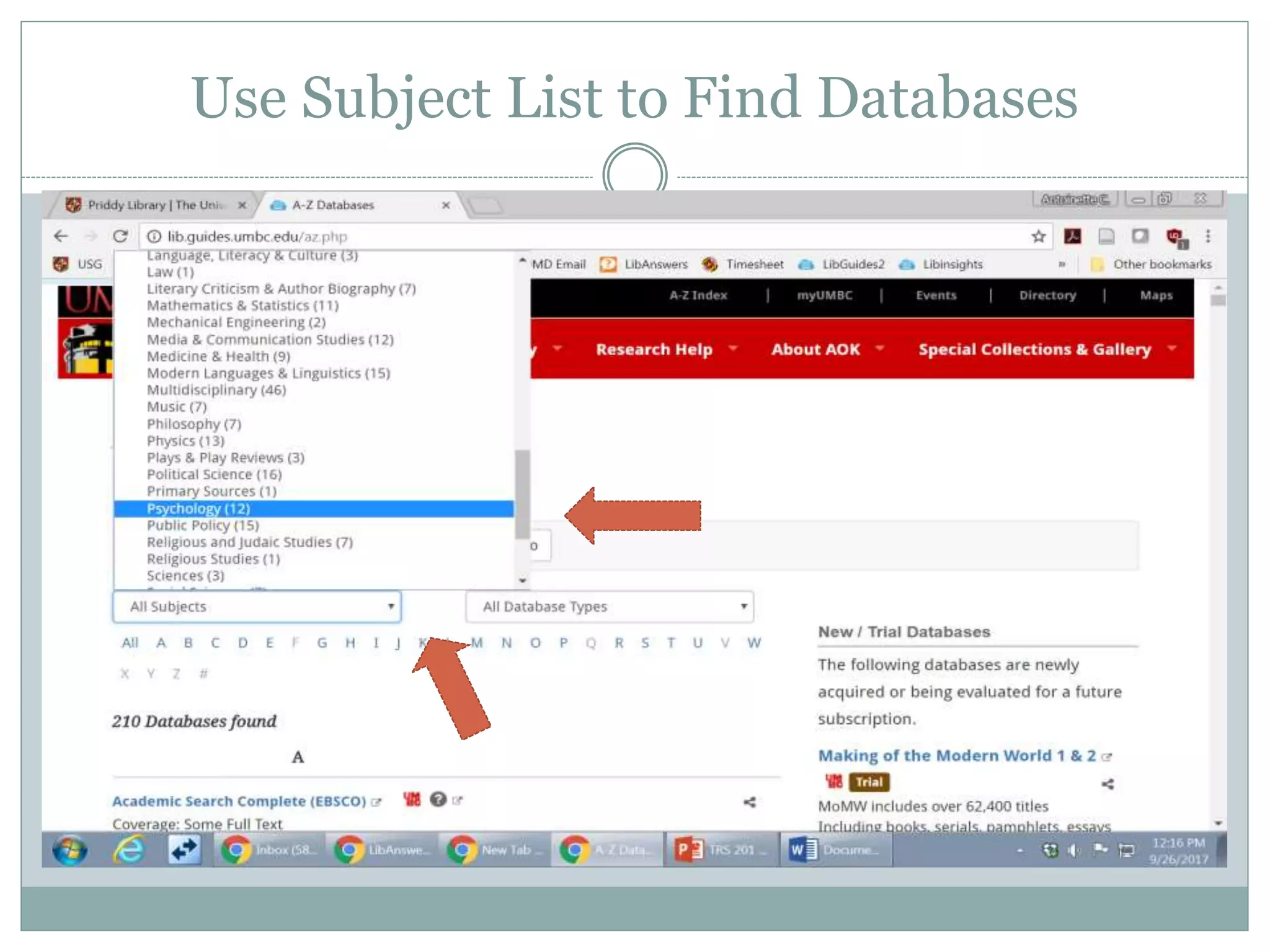 Use Subject List to Find Databases
 