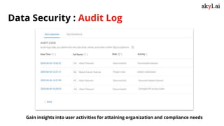 Data Security : Audit Log
Gain insights into user activities for attaining organization and compliance needs
 