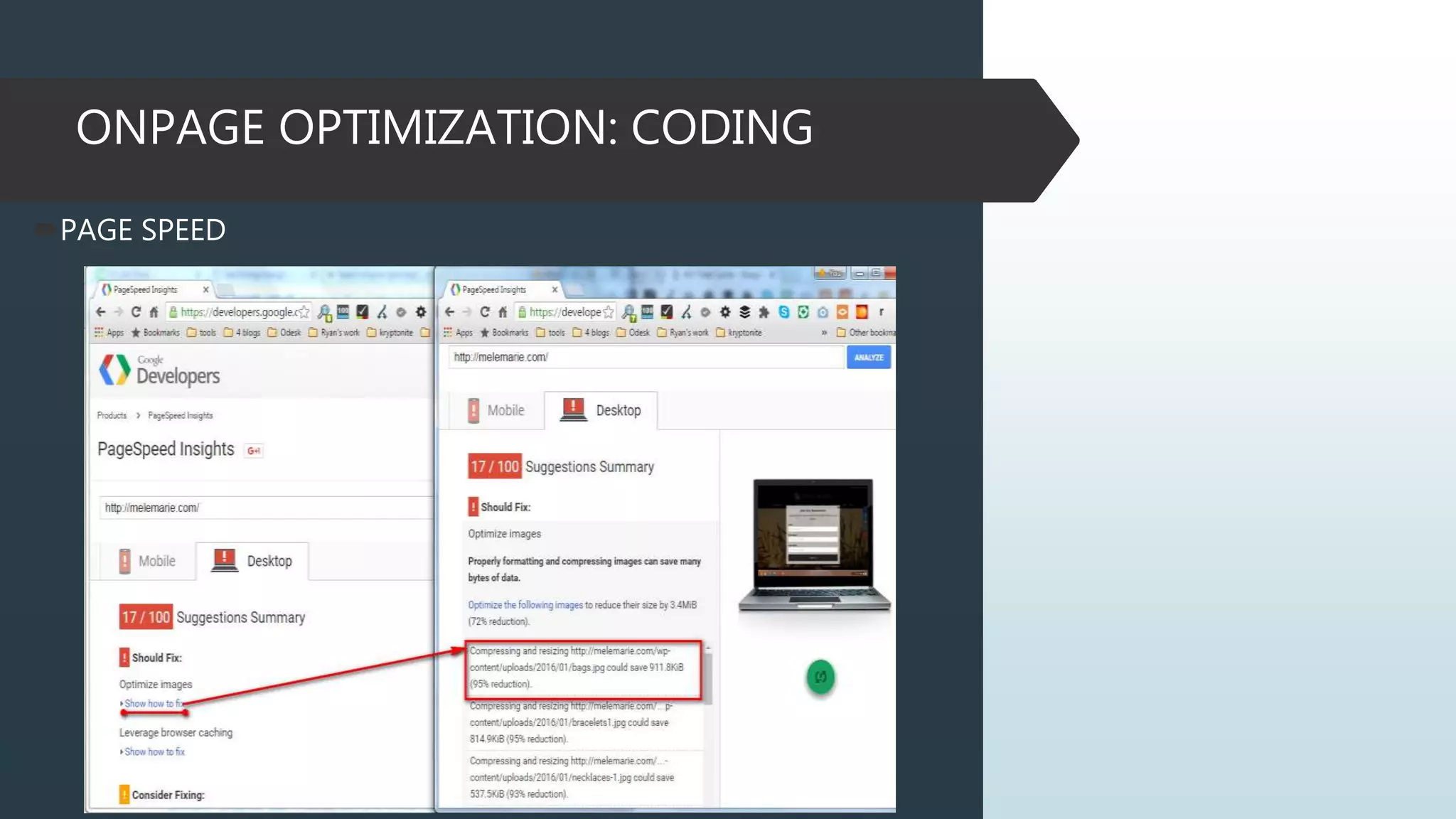 ONPAGE OPTIMIZATION: CODING
PAGE SPEED
 