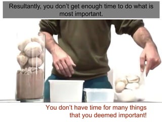 Resultantly, you don’t get enough time to do what is
most important.
You don’t have time for many things
that you deemed important!
 