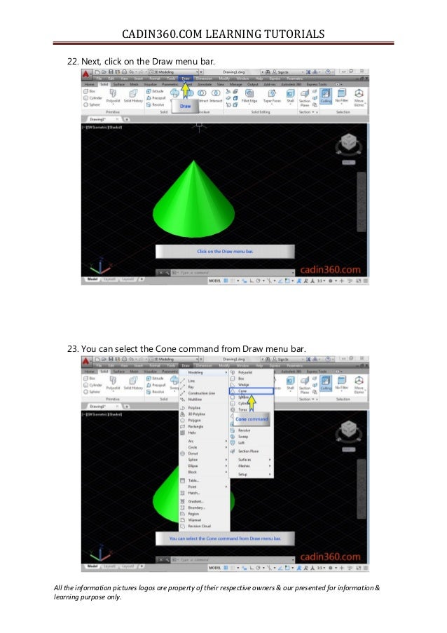 How to draw 3d cone using AutoCAD cone command