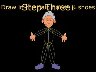 Step Three:Draw in the hair, hands & shoes