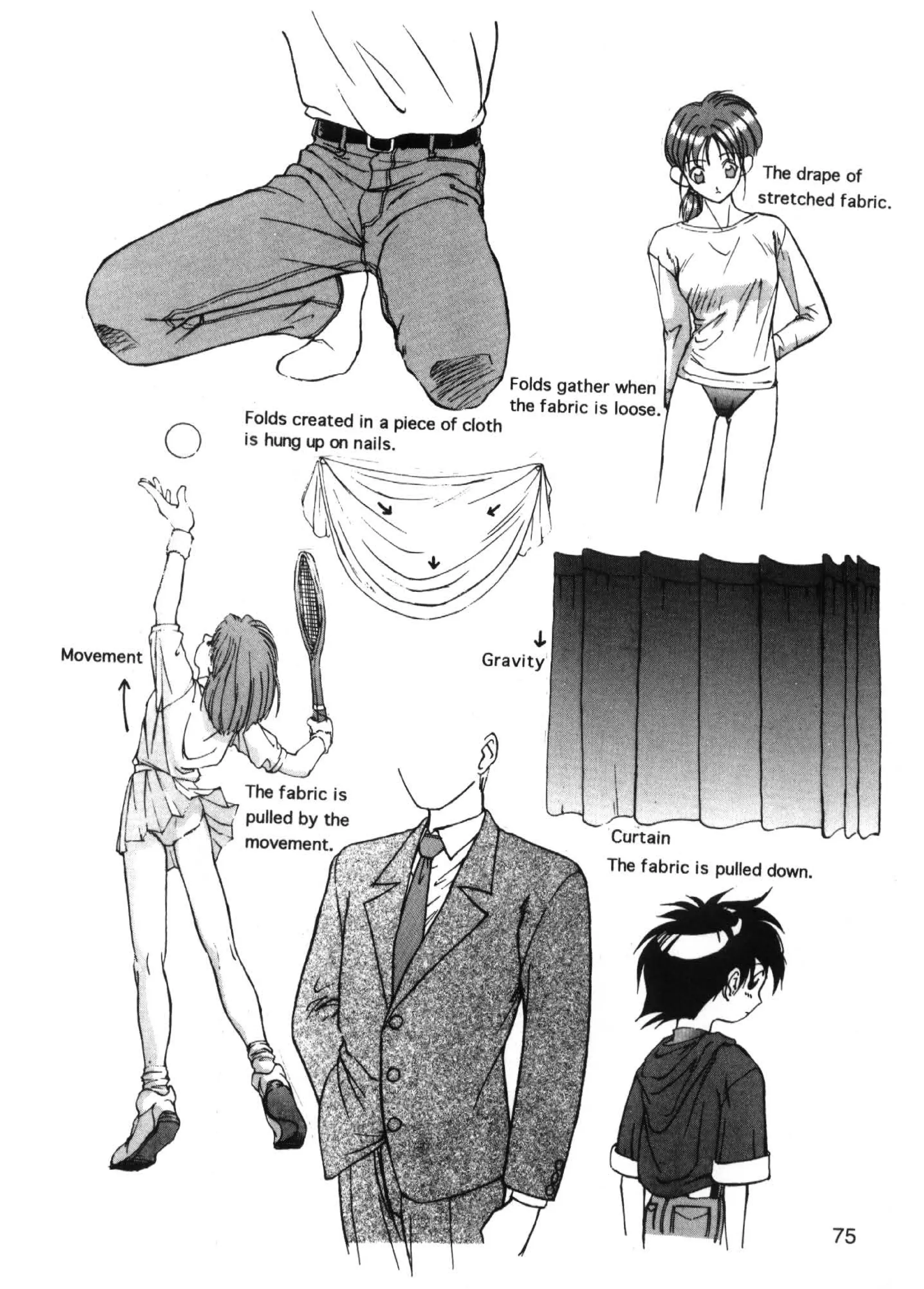 Folds created in a piece of cloth
is hung up on nails.




                                    J.
                              Gravity




                                         Curtain
                                         The fabric is pulled down.




                                                                      75
 