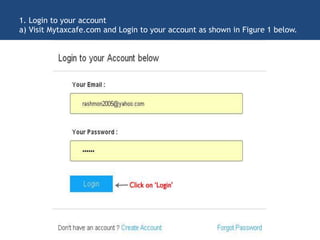 1. Login to your account
a) Visit Mytaxcafe.com and Login to your account as shown in Figure 1 below.
 