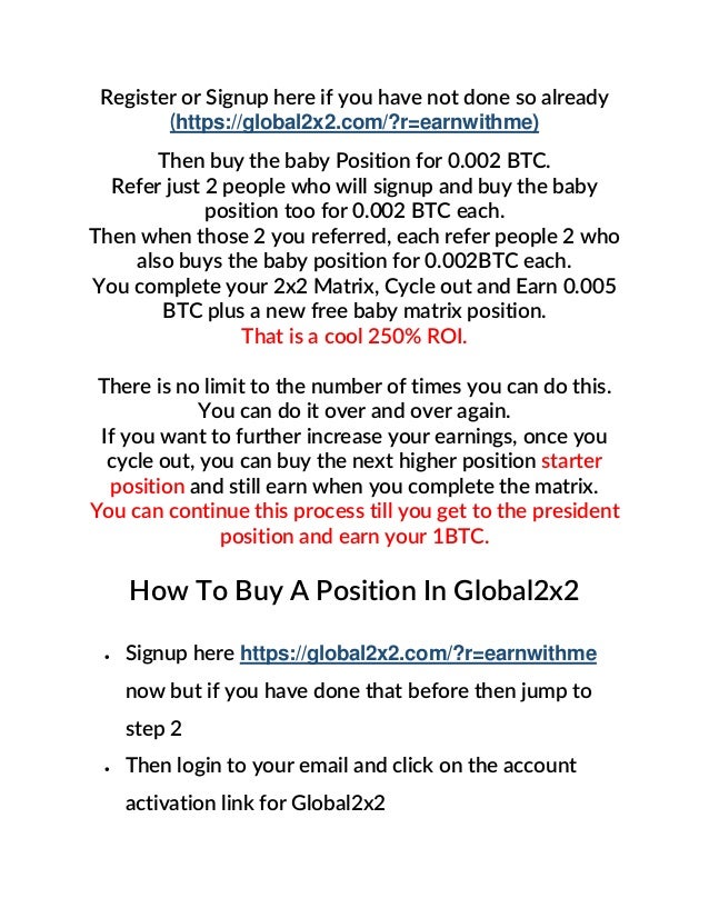How To Earn 1 Btc In 3days Or Less With Global2x2 - 