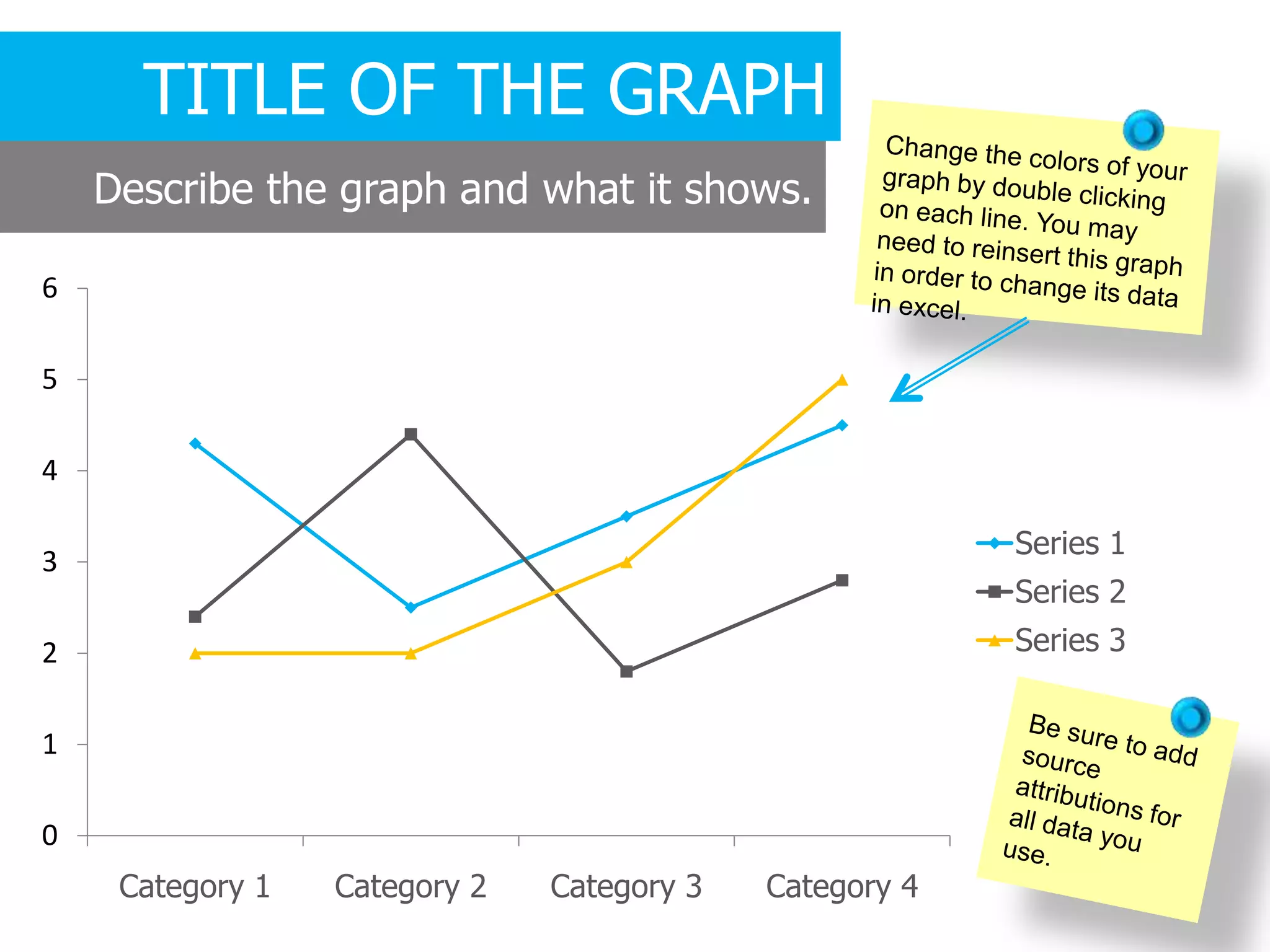 0
1
2
3
4
5
6
Category 1 Category 2 Category 3 Category 4
Series 1
Series 2
Series 3
TITLE OF THE GRAPH
Describe the graph and what it shows.
 