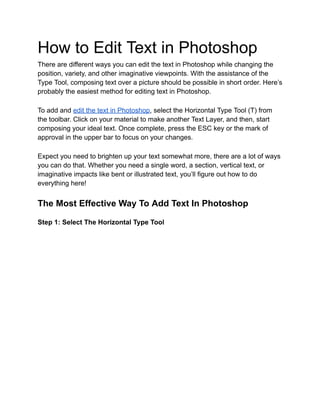 How to Edit Text in Photoshop Complete Guide | PDF | Desktop Publishing ...