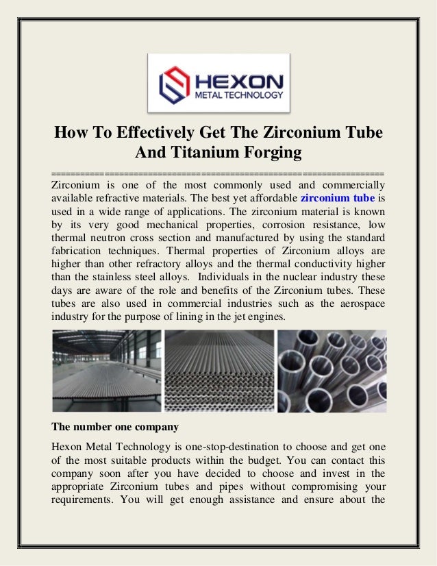 How To Effectively Get The Zirconium Tube And Titanium