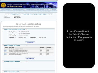 To modify an office click the “Modify” button beside the office you wish to modify