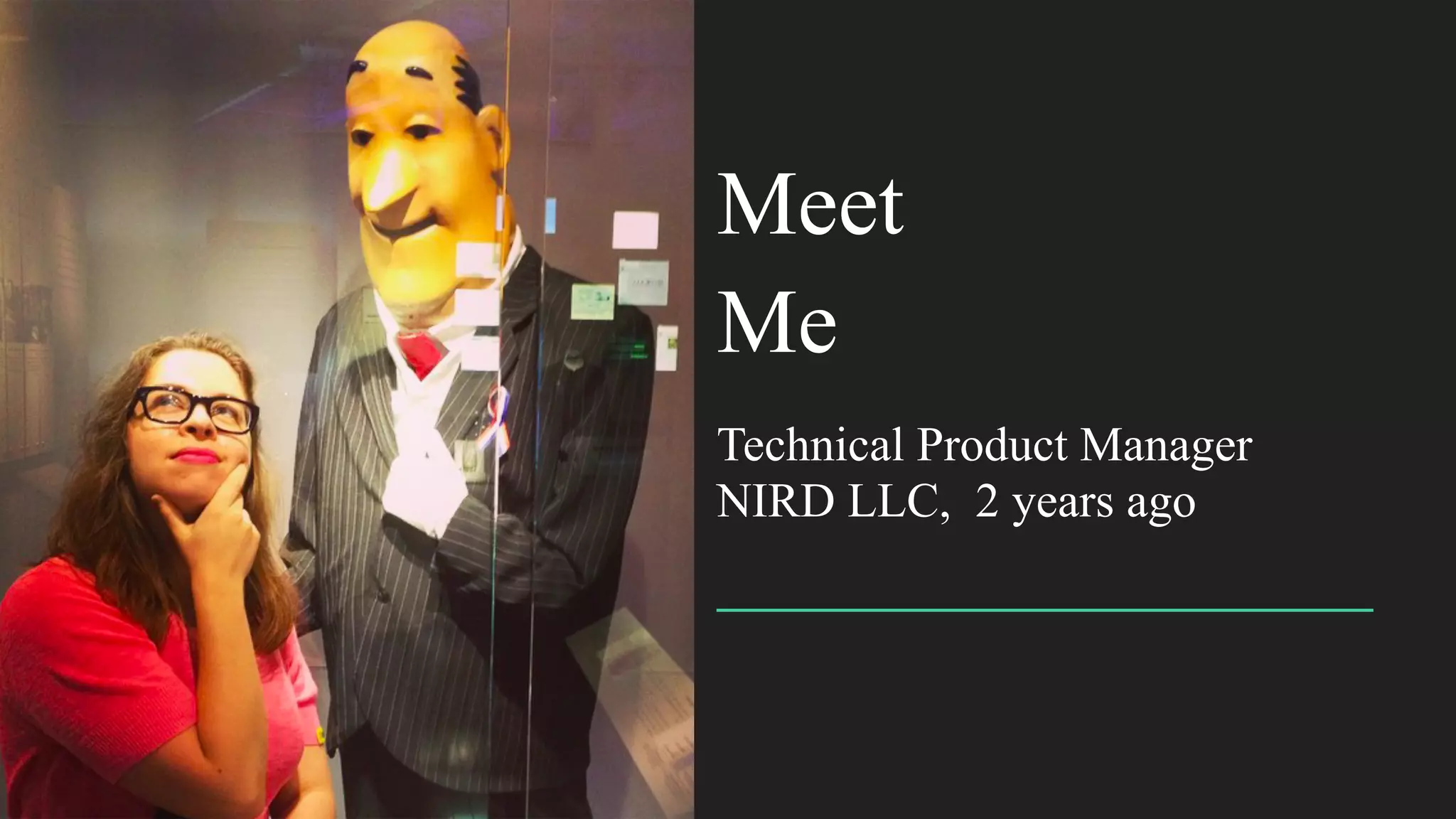 Me
Technical Product Manager
NIRD LLC, 2 years ago
Meet
 
