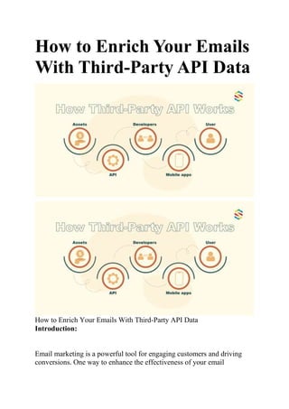 How to Enrich Your Emails
With Third-Party API Data
How to Enrich Your Emails With Third-Party API Data
Introduction:
Email marketing is a powerful tool for engaging customers and driving
conversions. One way to enhance the effectiveness of your email
 