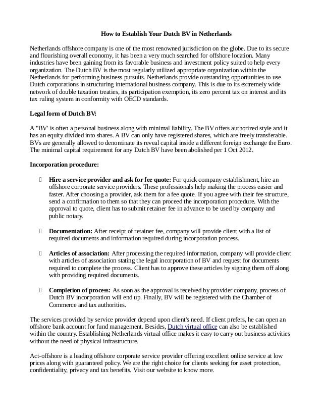 How to establish your dutch bv in netherlands
