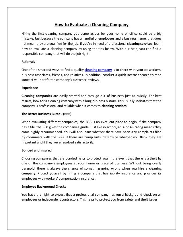 How to Evaluate a Cleaning Company