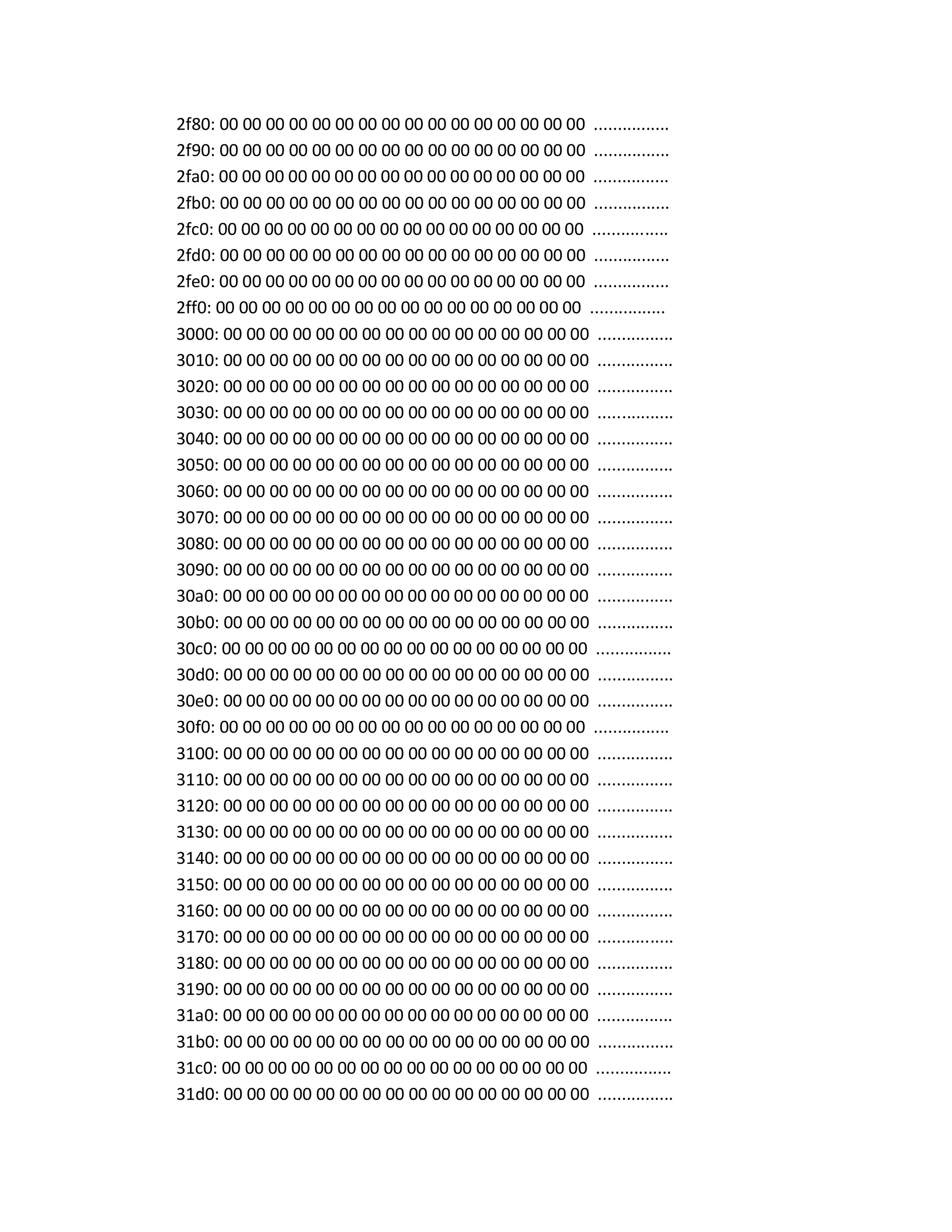 2f80: 00 00 00 00 00 00 00 00 00 00 00 00 00 00 00 00 ................
2f90: 00 00 00 00 00 00 00 00 00 00 00 00 00 00 00 00 ................
2fa0: 00 00 00 00 00 00 00 00 00 00 00 00 00 00 00 00 ................
2fb0: 00 00 00 00 00 00 00 00 00 00 00 00 00 00 00 00 ................
2fc0: 00 00 00 00 00 00 00 00 00 00 00 00 00 00 00 00 ................
2fd0: 00 00 00 00 00 00 00 00 00 00 00 00 00 00 00 00 ................
2fe0: 00 00 00 00 00 00 00 00 00 00 00 00 00 00 00 00 ................
2ff0: 00 00 00 00 00 00 00 00 00 00 00 00 00 00 00 00 ................
3000: 00 00 00 00 00 00 00 00 00 00 00 00 00 00 00 00 ................
3010: 00 00 00 00 00 00 00 00 00 00 00 00 00 00 00 00 ................
3020: 00 00 00 00 00 00 00 00 00 00 00 00 00 00 00 00 ................
3030: 00 00 00 00 00 00 00 00 00 00 00 00 00 00 00 00 ................
3040: 00 00 00 00 00 00 00 00 00 00 00 00 00 00 00 00 ................
3050: 00 00 00 00 00 00 00 00 00 00 00 00 00 00 00 00 ................
3060: 00 00 00 00 00 00 00 00 00 00 00 00 00 00 00 00 ................
3070: 00 00 00 00 00 00 00 00 00 00 00 00 00 00 00 00 ................
3080: 00 00 00 00 00 00 00 00 00 00 00 00 00 00 00 00 ................
3090: 00 00 00 00 00 00 00 00 00 00 00 00 00 00 00 00 ................
30a0: 00 00 00 00 00 00 00 00 00 00 00 00 00 00 00 00 ................
30b0: 00 00 00 00 00 00 00 00 00 00 00 00 00 00 00 00 ................
30c0: 00 00 00 00 00 00 00 00 00 00 00 00 00 00 00 00 ................
30d0: 00 00 00 00 00 00 00 00 00 00 00 00 00 00 00 00 ................
30e0: 00 00 00 00 00 00 00 00 00 00 00 00 00 00 00 00 ................
30f0: 00 00 00 00 00 00 00 00 00 00 00 00 00 00 00 00 ................
3100: 00 00 00 00 00 00 00 00 00 00 00 00 00 00 00 00 ................
3110: 00 00 00 00 00 00 00 00 00 00 00 00 00 00 00 00 ................
3120: 00 00 00 00 00 00 00 00 00 00 00 00 00 00 00 00 ................
3130: 00 00 00 00 00 00 00 00 00 00 00 00 00 00 00 00 ................
3140: 00 00 00 00 00 00 00 00 00 00 00 00 00 00 00 00 ................
3150: 00 00 00 00 00 00 00 00 00 00 00 00 00 00 00 00 ................
3160: 00 00 00 00 00 00 00 00 00 00 00 00 00 00 00 00 ................
3170: 00 00 00 00 00 00 00 00 00 00 00 00 00 00 00 00 ................
3180: 00 00 00 00 00 00 00 00 00 00 00 00 00 00 00 00 ................
3190: 00 00 00 00 00 00 00 00 00 00 00 00 00 00 00 00 ................
31a0: 00 00 00 00 00 00 00 00 00 00 00 00 00 00 00 00 ................
31b0: 00 00 00 00 00 00 00 00 00 00 00 00 00 00 00 00 ................
31c0: 00 00 00 00 00 00 00 00 00 00 00 00 00 00 00 00 ................
31d0: 00 00 00 00 00 00 00 00 00 00 00 00 00 00 00 00 ................
 