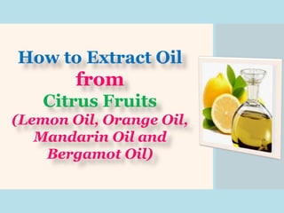 How to Extract Oil
from
Citrus Fruits
(Lemon Oil, Orange Oil,
Mandarin Oil and
Bergamot Oil)
 