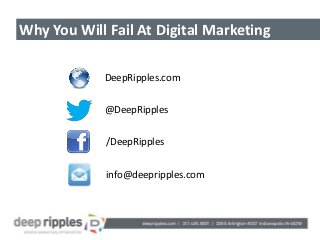 Why You Will Fail At Digital Marketing

            DeepRipples.com


            @DeepRipples

             /DeepRipples


             info@deepripples.com
 