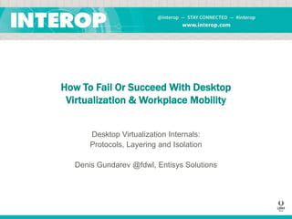 How To Fail Or Succeed With Desktop
Virtualization & Workplace Mobility
Desktop Virtualization Internals:
Protocols, Layering and Isolation
Denis Gundarev @fdwl, Entisys Solutions

 