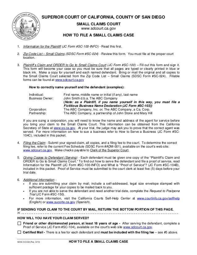 how to file a small claims case in san diego california small claims form